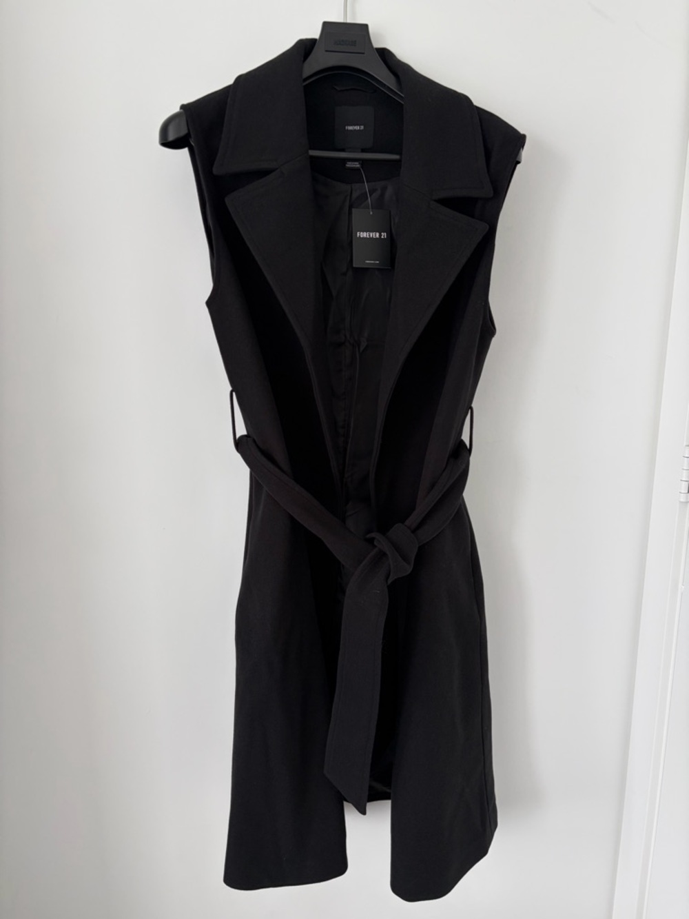 Forever 21 Black Long Vest with Belt